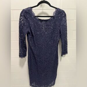 Adrianna Papell Elegant Navy Lace Sheath Dress - 3/4 Sleeve